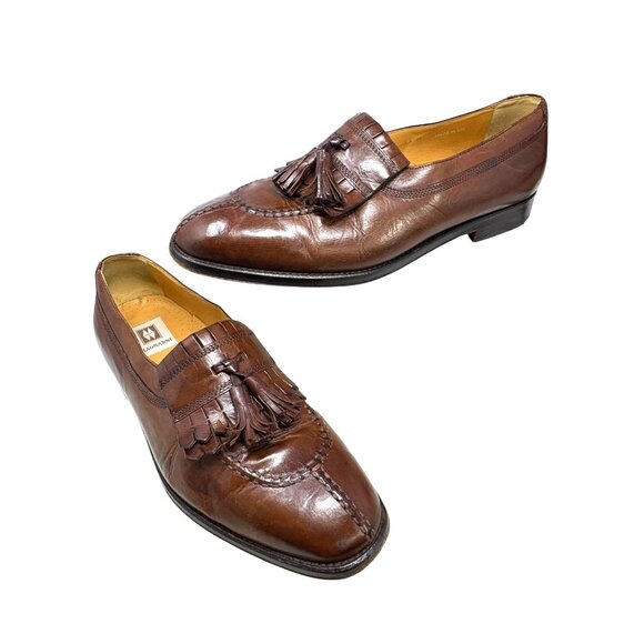 Magnanni Brown Leather Kiltie Tassel Split Toe Dress Loafer Shoes - Picture 9 of 10
